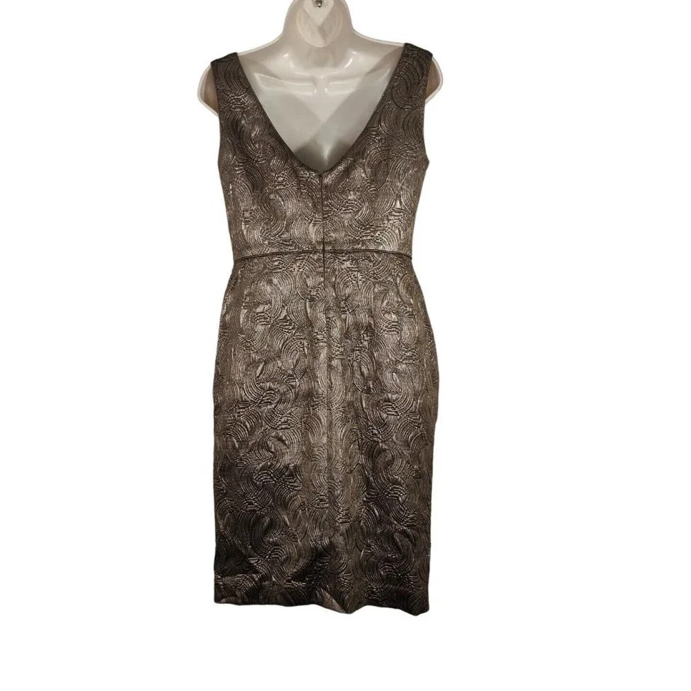 Banana Republic Brocade Bronze Metallic Sheath Cocktail Party Dress Women Size 4 - Picture 5 of 8